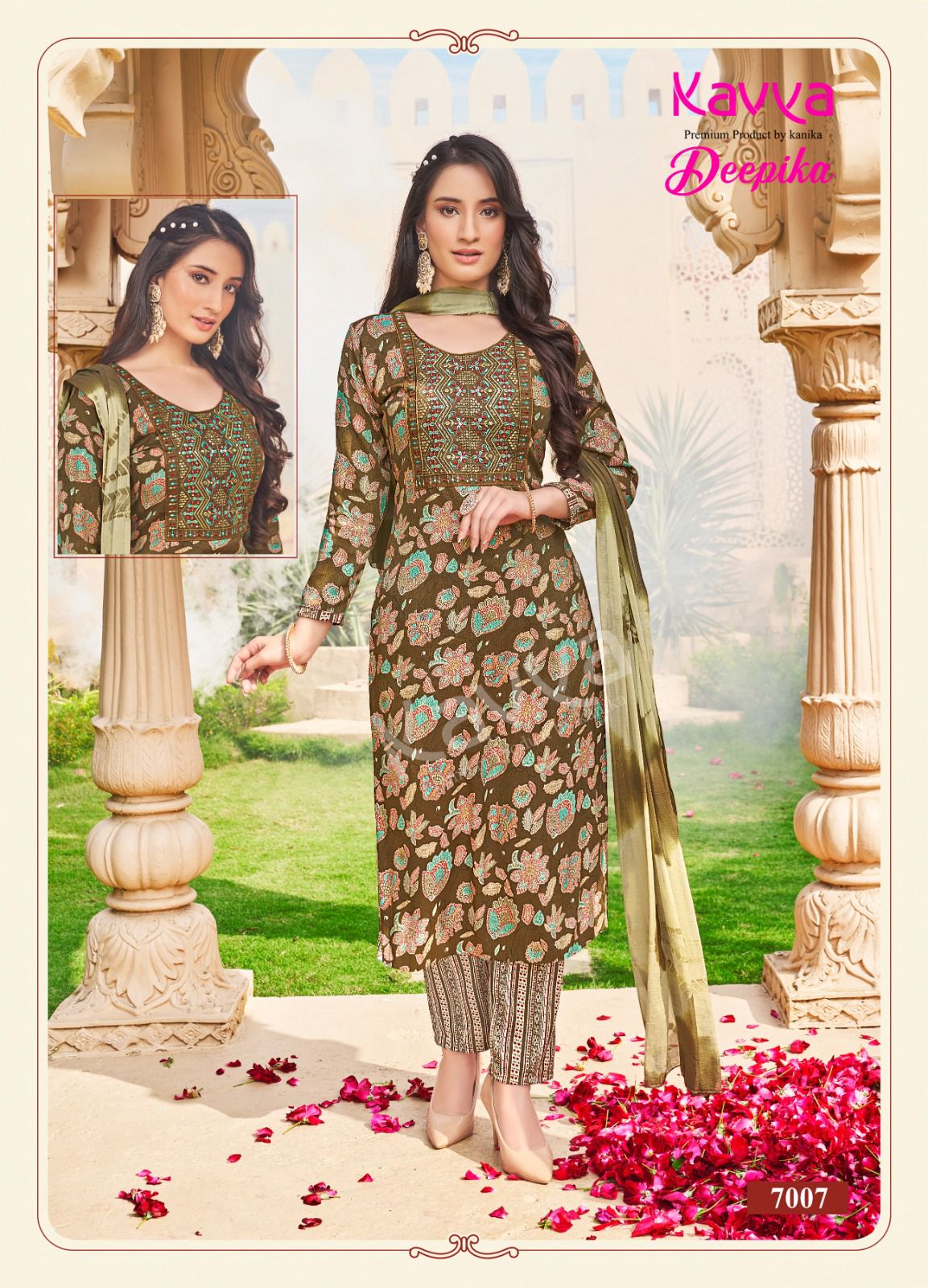 Kavya Deepika Vol 7 Embroidery Straight Cut Kurti With Bottom Dupatta